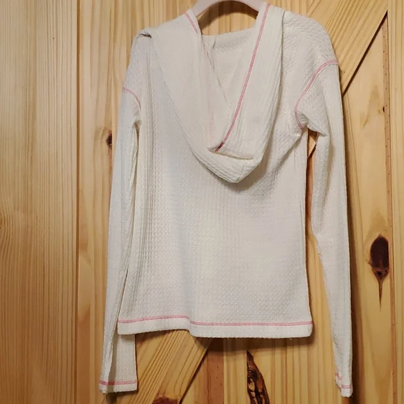 Girls WhiteWaffle Knit White Hooded Thermal Top - Picture 3 of 4